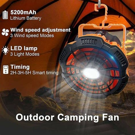 Portable Camping Fan Led Light Rechargeable Outdoor Tent Lantern W Ho