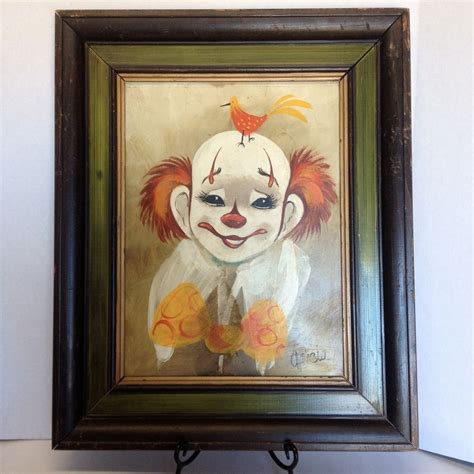 Set Of 2 Clown Paintings Garcia Signed Original Medium Framed 1970s