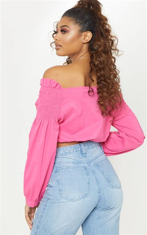 Tall Hot Pink Crop Off The Shoulder Top Prettylittlething Ca