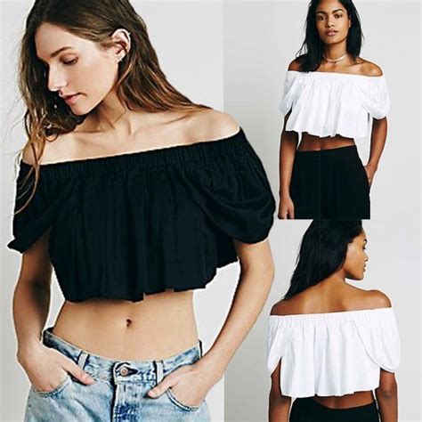 Off Shoulder Cropped Blouse Outfit Made
