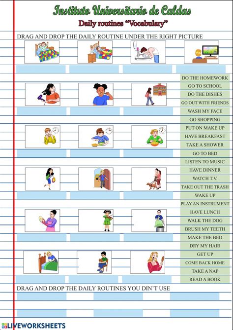 Daily Routines Vocabulary Interactive Worksheet
