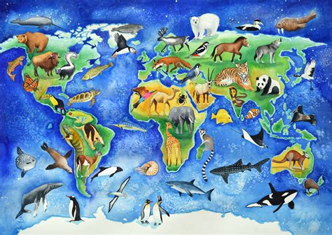 Animal Map Of The World Poster Of Painting Of Animals Of The World