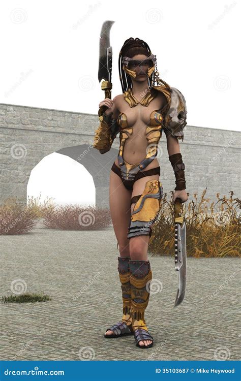 Fantasy Female Warrior In Skimpy Shiny Metal Armor Royalty Free Stock