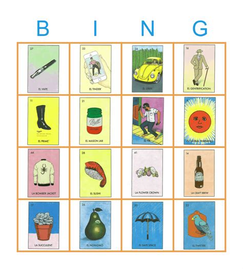 Millennial Lotería Bingo Card