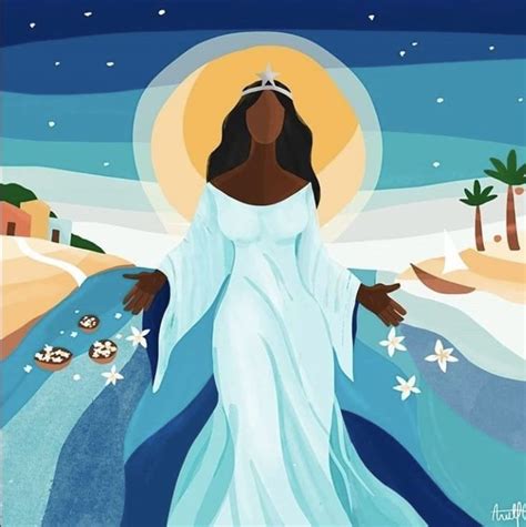 Iemanj Umbanda Art Spiritual Painting Of A Woman In Blue And White