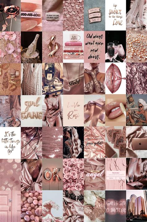 Kit De Collage De Pared De Oro Rosa Arte De Pared Digital Etsy Pink