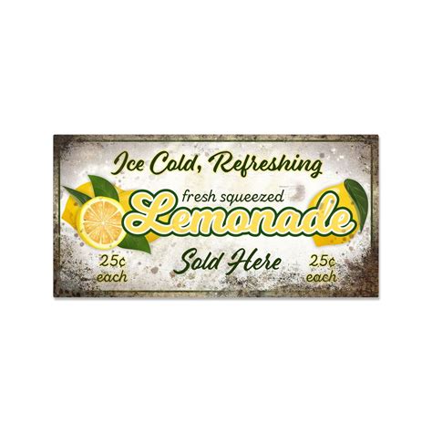 ice cold lemonade sign 12 x 24 vintage style metal wall decor lemonade stand sign etsy