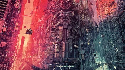 K Wallpaper Cyberpunk City Art