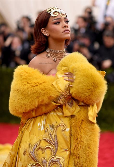Pictures Of Rihanna In Yellow Guo Pei Dress At 2015 Met Gala Popsugar