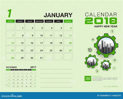 Desk Calendar 2018 Template January 2018 Month Planner Stock Vector