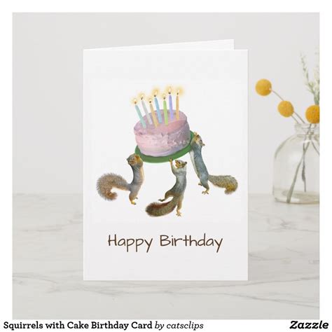 Squirrels With Cake Birthday Card Custom Greeting Cards Birthday