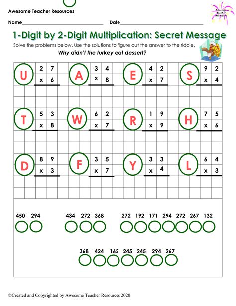 Multiplication Hidden Message Worksheets Kidsworksheetfun