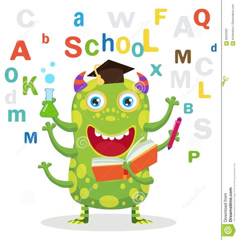Successful Student Funny Education Monster In White Background