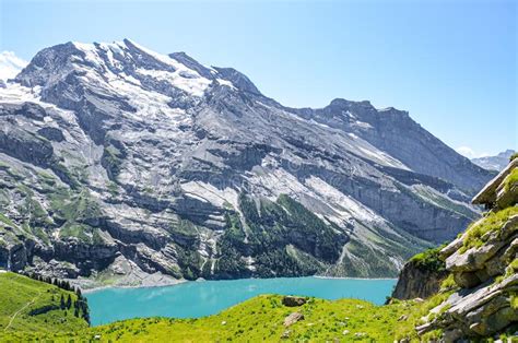 Beautiful Oeschinensee Lake Near Kandersteg In Switzerland Turquoise