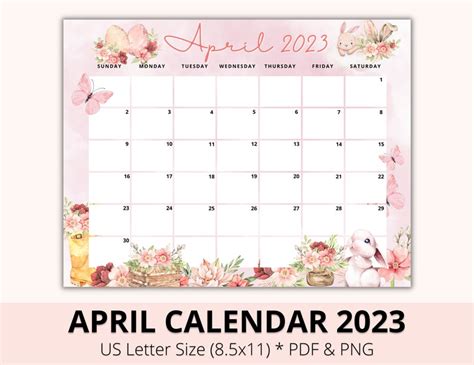 Editable April Monthly Calendar 23 Easter Monthly Planner Etsy