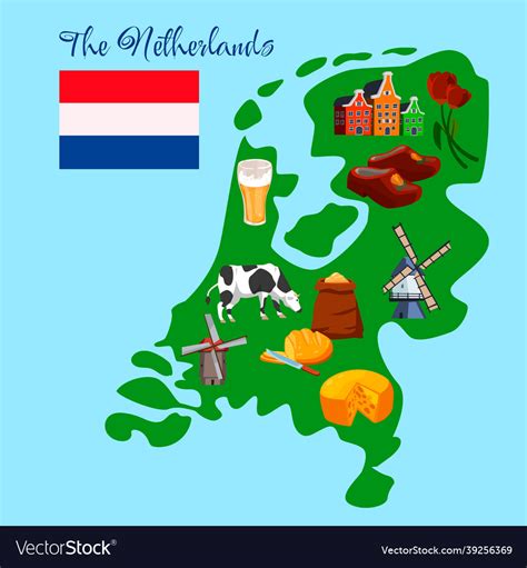 Dutch Or Netherlands Travel Tourist Map Guide Vector Image