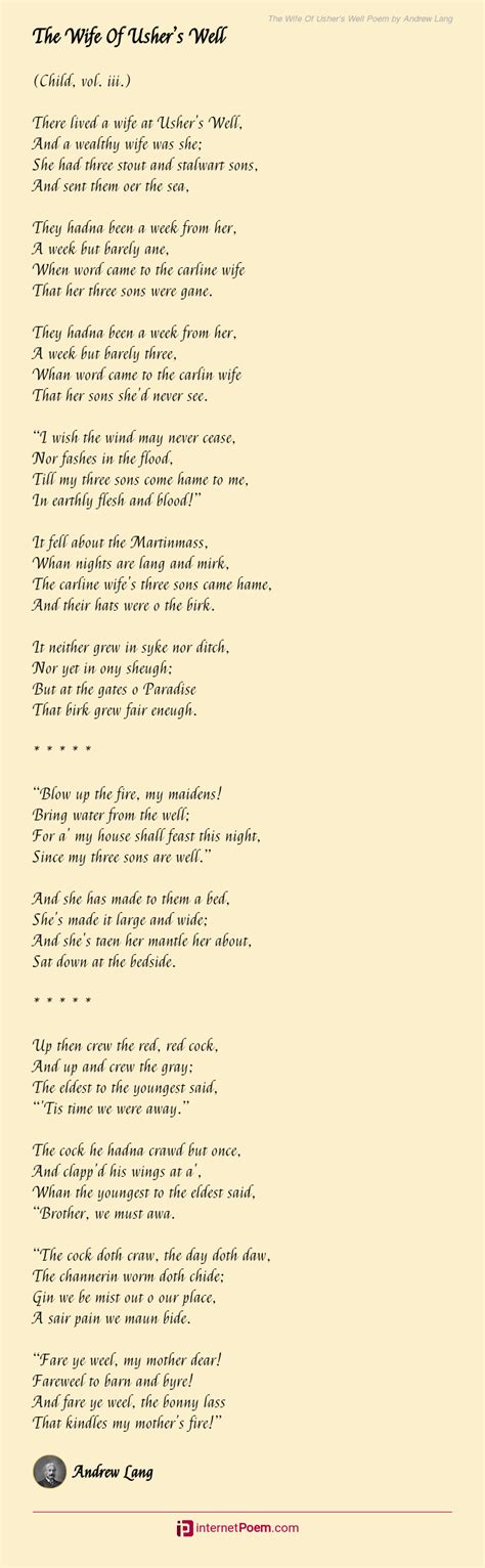 The Wife Of Ushers Well Poem By Andrew Lang