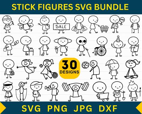 30 Stick Figures Svg Bundle Stick Figure Clipart Stick People Svg