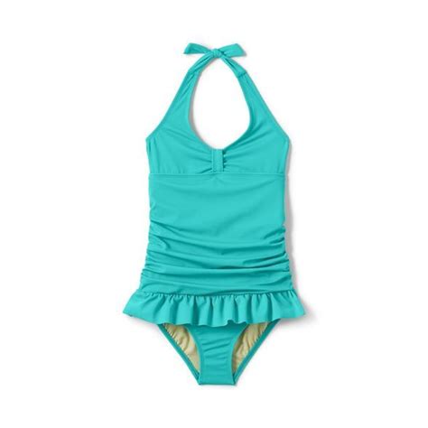 Lands End Aqua Girls Skirted Swimsuit One Piece Swimsuits Skirted