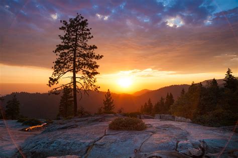 Beetle Rock Sunset 3 Circle Flare Sequoia National Park