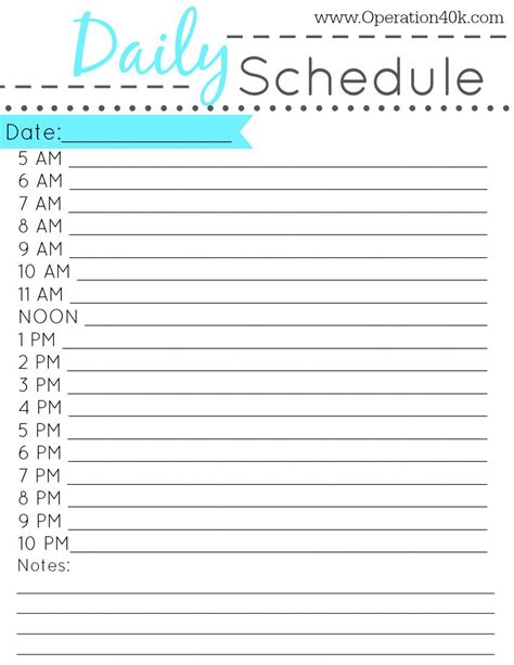 Free Daily Schedule Template Printable Printable Templates