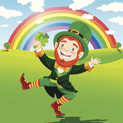 Happy Leprechaun In A Nature Background With Rainbow Pictures Photo