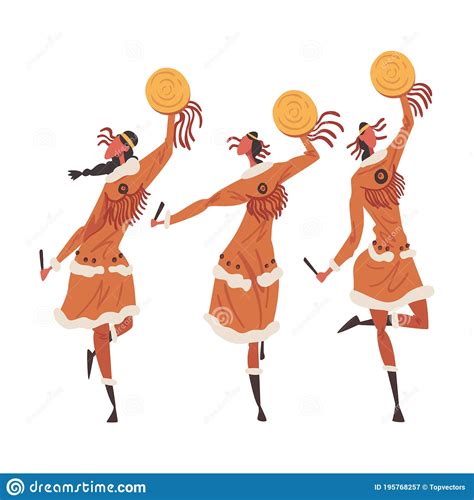 Native American Indian Ritual Dance Three Young Women Dancing With