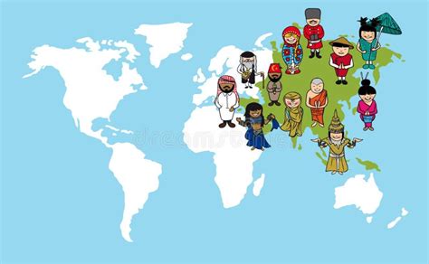 Asian People Cartoons World Map Diversity Illustr Stock Vector