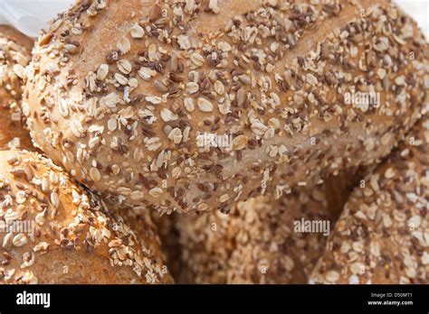 Loaves Of Fresh Whole Grain Wheat Bread Are Displayed At A Local Farmer