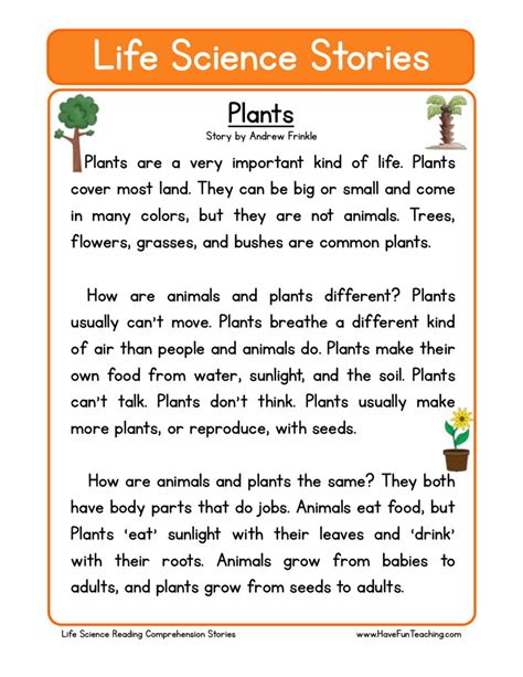 This collection of free reading comprehension worksheets is geared to early readers. Reading Comprehension Worksheet - Plants