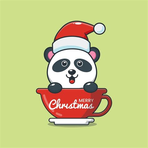 Premium Vector Cute Panda Wearing Santa Hat In Cup Cute Christmas