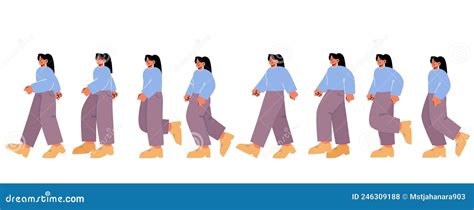 Walk Sequence Animation Woman In Motion Full Moving Cycle By Steps Female Figure Profile