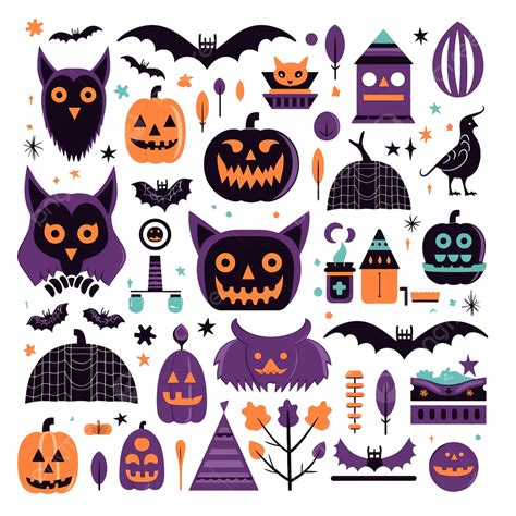 Happy Halloween Vector Elements Flat Style Set For Holiday Stickers