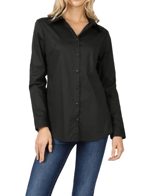 Womens Basic Long Sleeve Button Down Blouse Shirt S 3xl Missy Fit