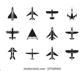 Set Jet Plane Top View Icons Stock Vector Royalty Free