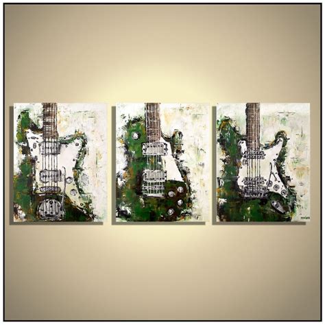 Guitar Painting Green Guitars Les Paul Music Canvas Original Painting