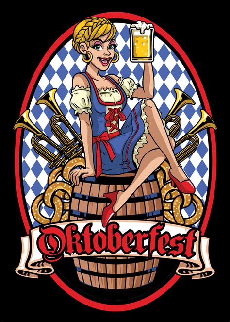 happy girl of oktoberfest sitting on the beer barrel 21692755 vector art at vecteezy