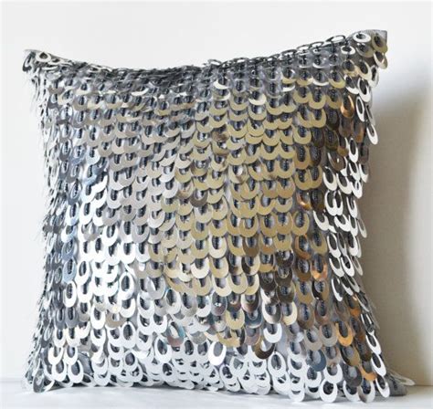 Decorative Throw Pillow Cover Cascading Silver Sequin Pillow Etsy