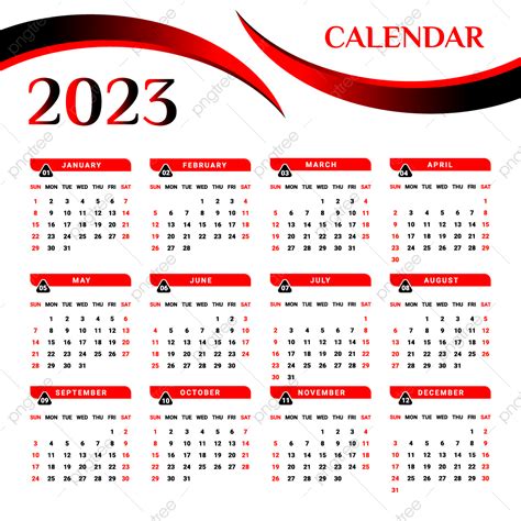 calendrier 2023 avec une forme unique noire et rouge png calendrier 2023 calendrier 2023 png