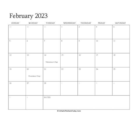 Editable Calendar February 2023 With Holidays Whatisthedatetodaycom