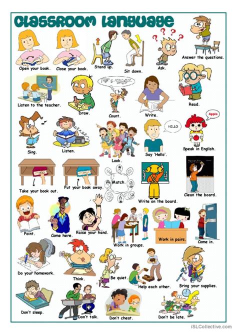 Classroom Language Picture Dictionar English Esl Worksheets Pdf And Doc
