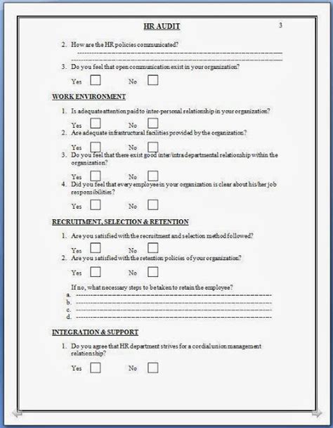 hr audit checklist questionnaire