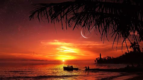 Boat Sunset Evening Beach Wallpaper Hd Sunset Wallpaper Beach Sunset