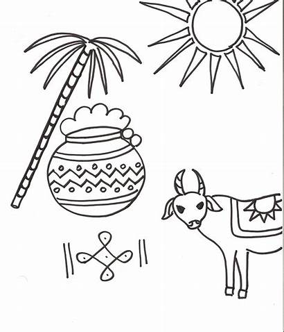Pongal Drawing Coloring Pages Festivals Indian Clipart