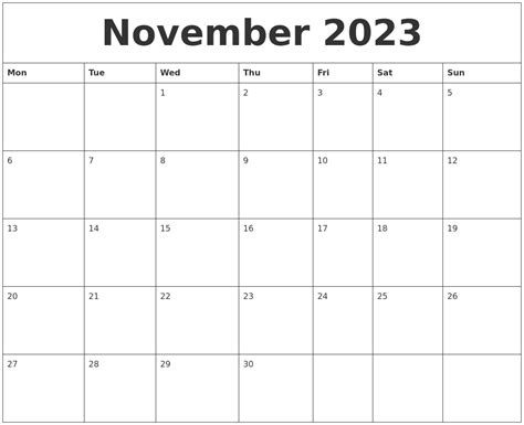 November 2023 Calendar Blank