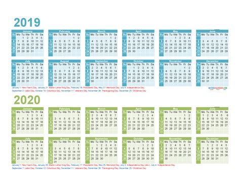2 Year Calendar Printable 2019 2020 Excel Pdf Image F