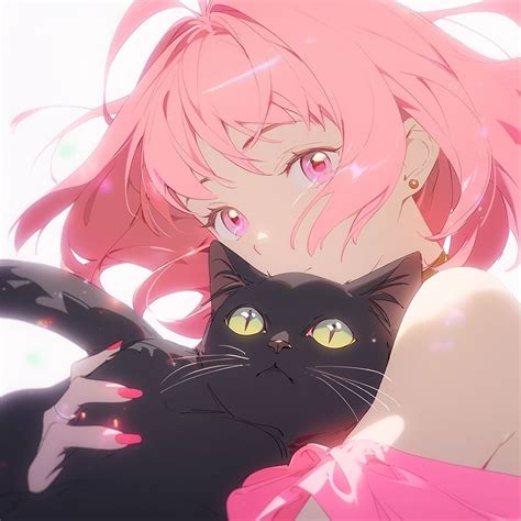 Cute Anime Girl With Black Kitten Pfp Futaba Y Kou Anime Pixel Art