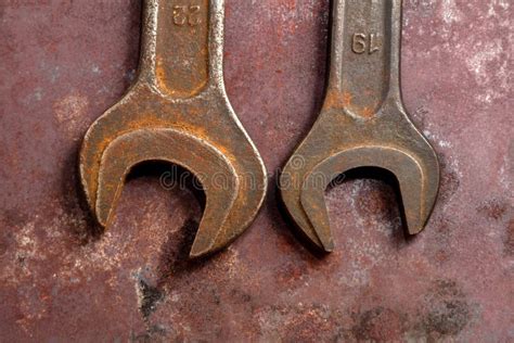 Old Wrenches On Rusty Metal Stock Image Image Of Garage Hardware