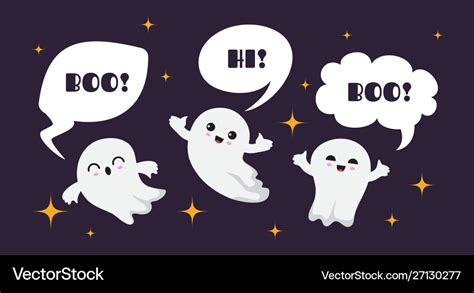 Cute Happy Ghosts Flat Ghost Character Royalty Free Vector