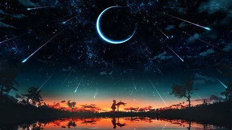 Falling Space Water Landscape Sky Starry Night Fantasy Art